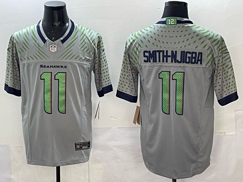 Men 2025 Seattle Seahawks #11 Smith-Njigba grey 5th generation Throwback Nike Limited NFL Jersey style 010